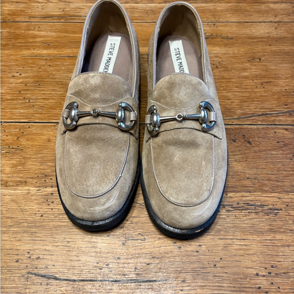 Steve Madden Tan Suede Leather Horse-bit Loafers size 6